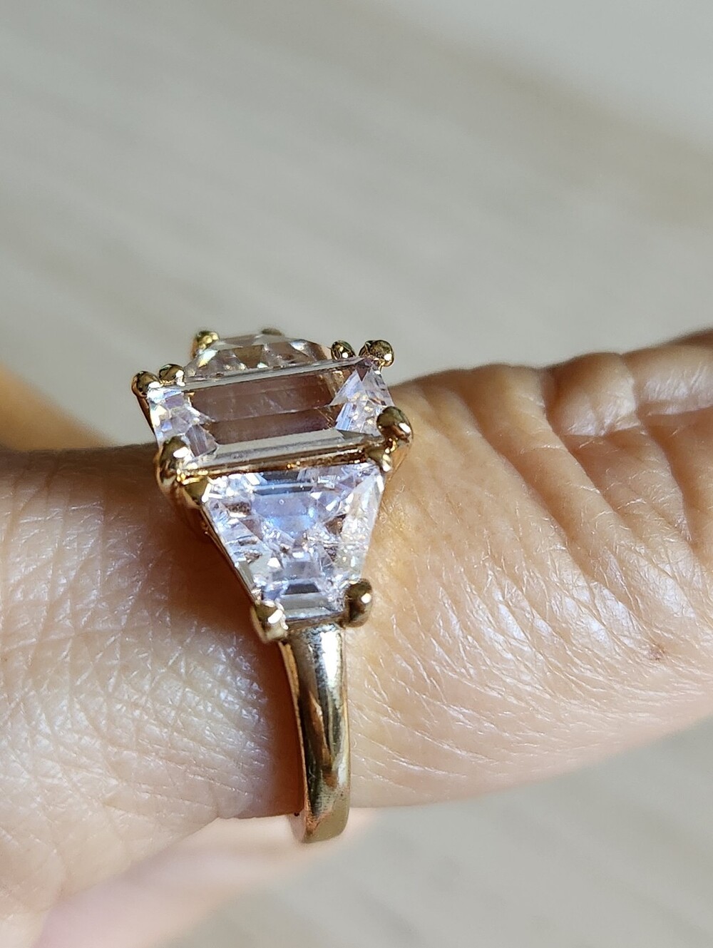 New 18K Gold Plated Emerald Cut White Sapphire Diamond Ring for Women - Picture 6 of 11